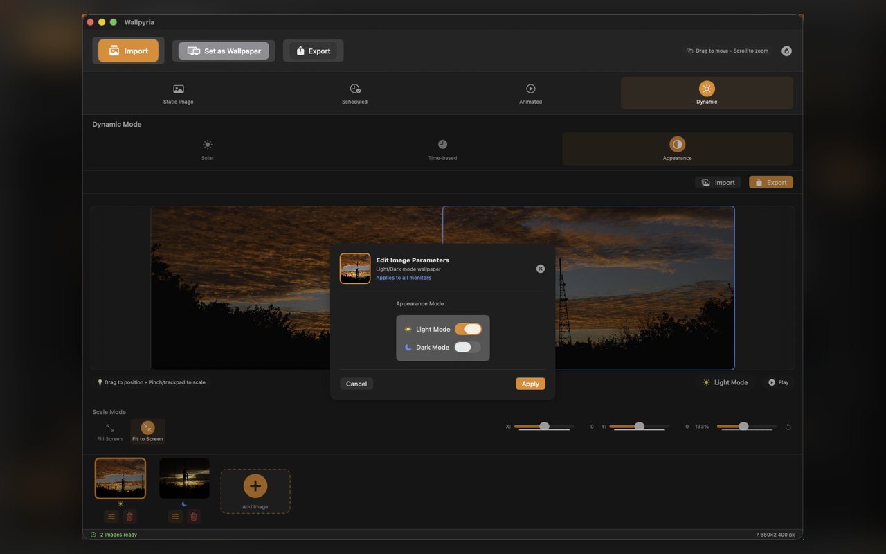 Wallpyria 1.2.0: Schnellstart-Menü mit 6 Funktions-Shortcuts